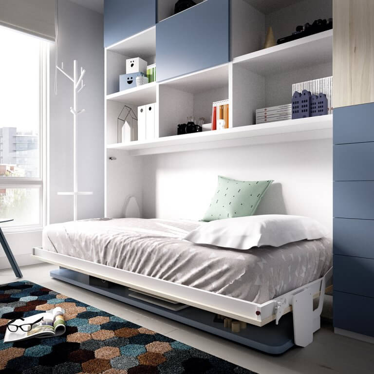 Single Horizontal Wall Bed with Desk & Overhead Storage | BBT Furniture ...